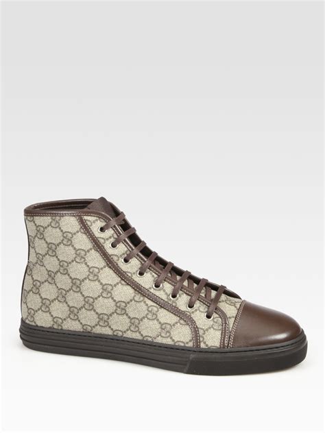 gucci mens high-top lace-up sneakers|Gucci high top sneakers beige.